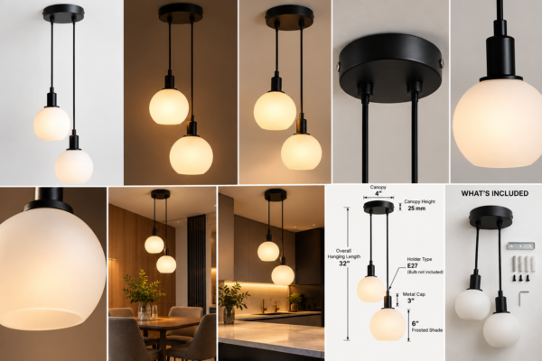 Modern Two-Globe Pendant Light Collage-2 Luxion Hanging Heaven Duo – Double Pendant Light